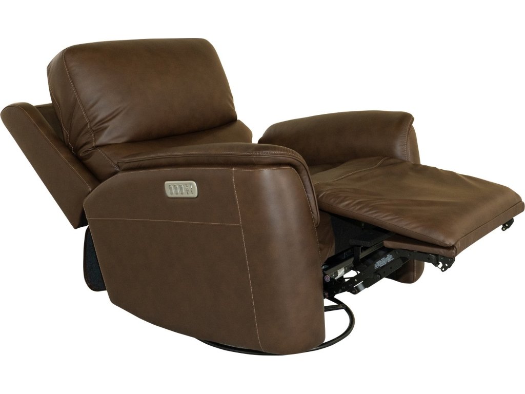 Henry Burnt Umber Leather Power Swivel Gliding Recliner with Power Headrest, Lumbar, Heat & Massage - image 5