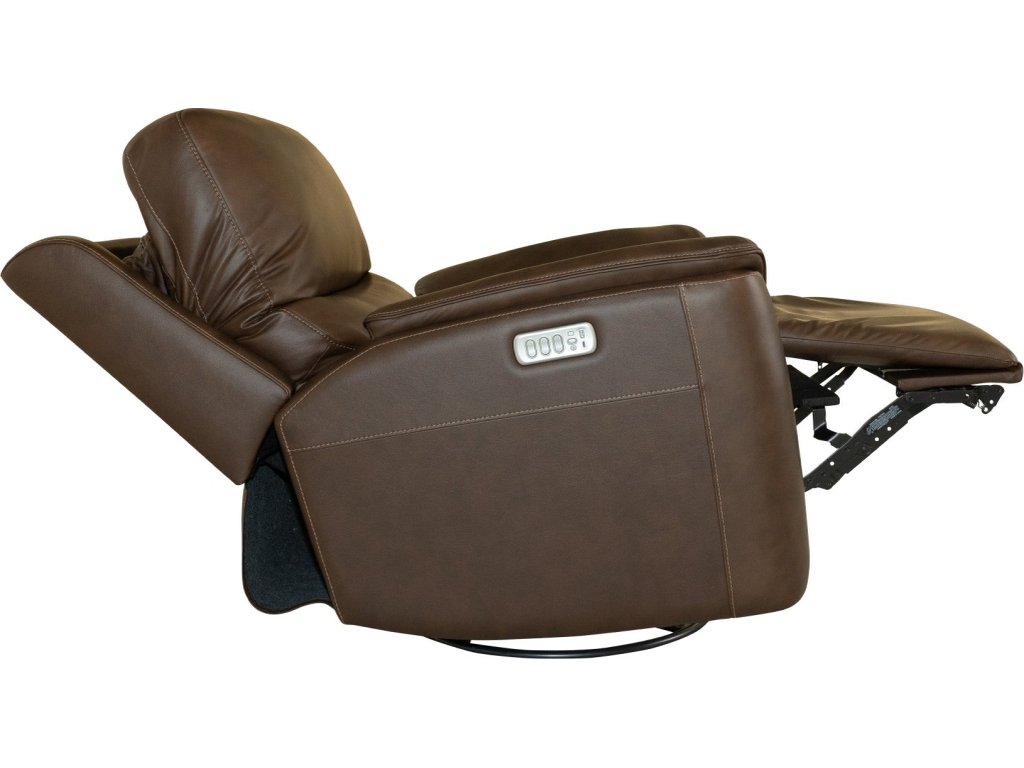 Henry Burnt Umber Leather Power Swivel Gliding Recliner with Power Headrest, Lumbar, Heat & Massage - image 8