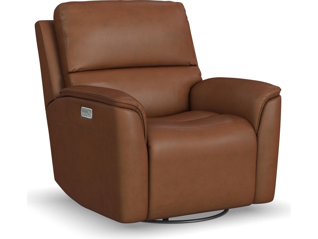 Henry Caramel Leather Power Swivel Gliding Recliner with Power Headrest, Lumbar, Heat & Massage - main image