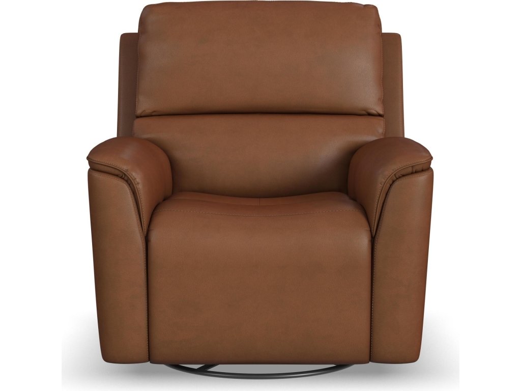 Henry Caramel Leather Power Swivel Gliding Recliner with Power Headrest, Lumbar, Heat & Massage - image 2