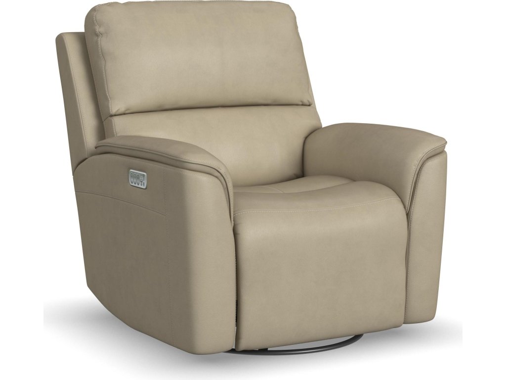 Henry Beige Leather Power Swivel Gliding Recliner with Power Headrest, Lumbar, Heat & Massage - main image
