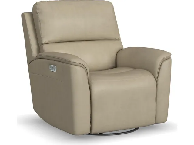 Henry Beige Leather Power Swivel Gliding Recliner with Power Headrest, Lumbar, Heat & Massage
