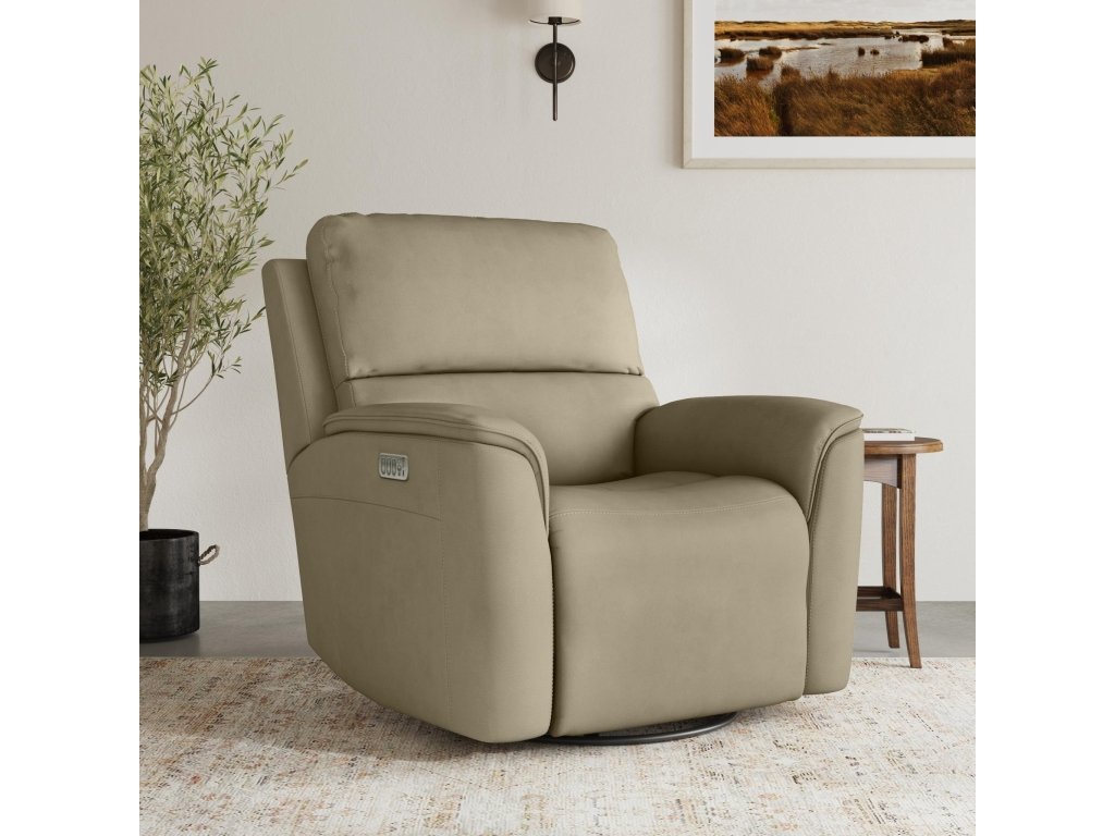 Henry Beige Leather Power Swivel Gliding Recliner with Power Headrest, Lumbar, Heat & Massage - image 1