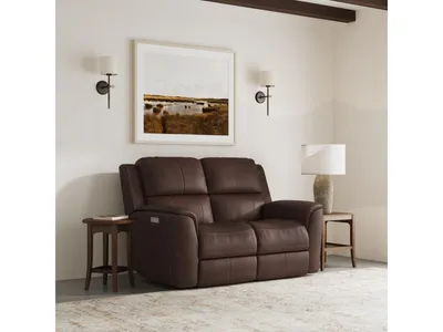 Henry Burnt Umber Leather Power Reclining Loveseat with Power Headrests & Lumbar - Alternative View