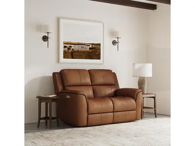Henry Caramel Leather Power Reclining Loveseat with Power Headrests & Lumbar - Alternative View