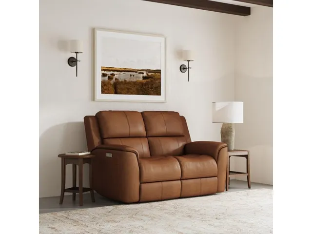Henry Caramel Leather Power Reclining Loveseat with Power Headrests & Lumbar - Alternative View