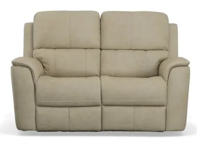 Henry Beige Leather Power Reclining Loveseat with Power Headrests & Lumbar