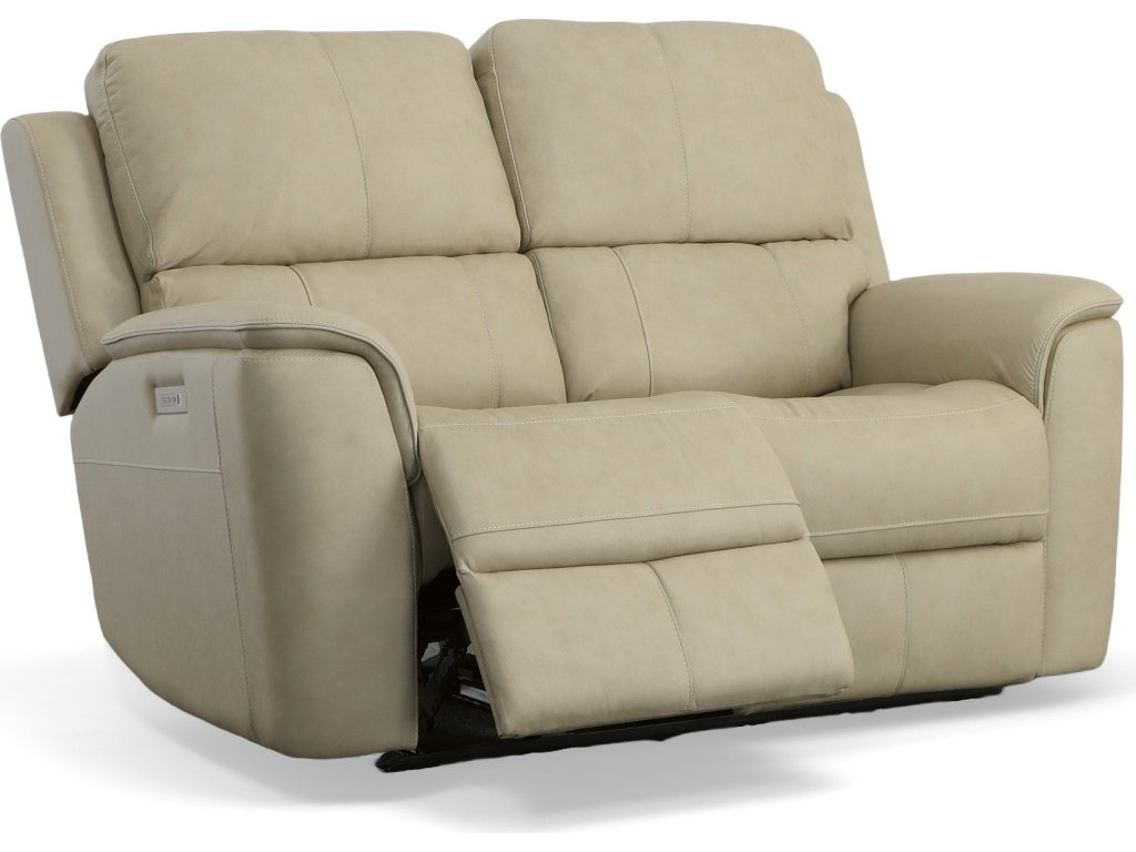 Henry Beige Leather Power Reclining Loveseat with Power Headrests & Lumbar - image 3