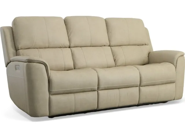 Henry Beige Leather Power Reclining Sofa with Power Headrests & Lumbar