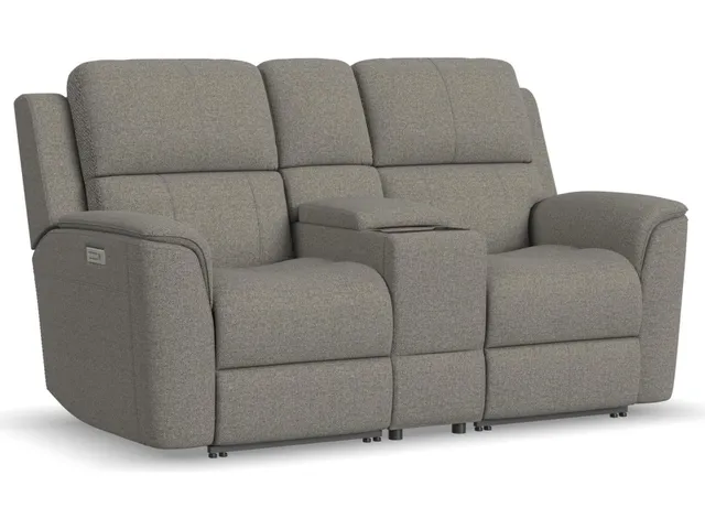 Henry Fog Fabric Power Reclining Loveseat with Console & Power Headrests & Lumbar