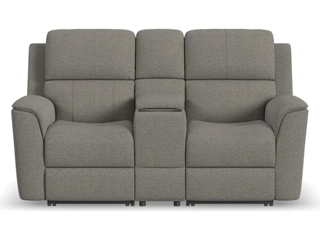 Henry Fog Fabric Power Reclining Loveseat with Console & Power Headrests & Lumbar - Alternative View