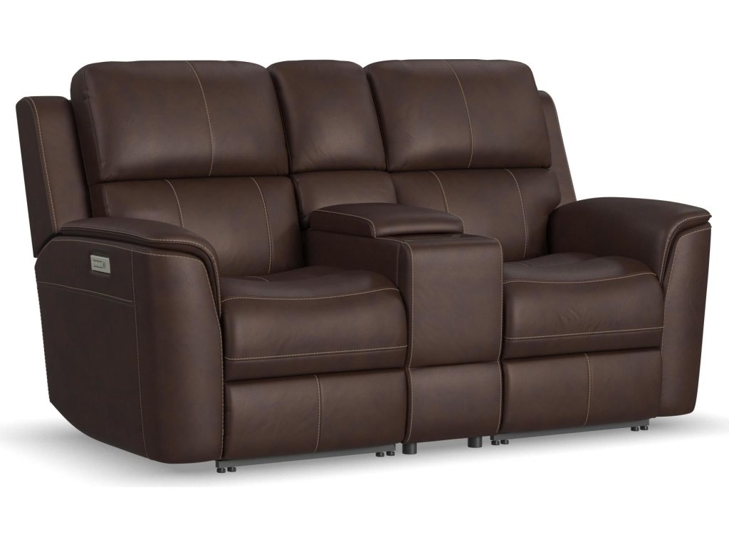 Henry Burnt Umber Leather Power Reclining Loveseat with Console & Power Headrests & Lumbar - main image