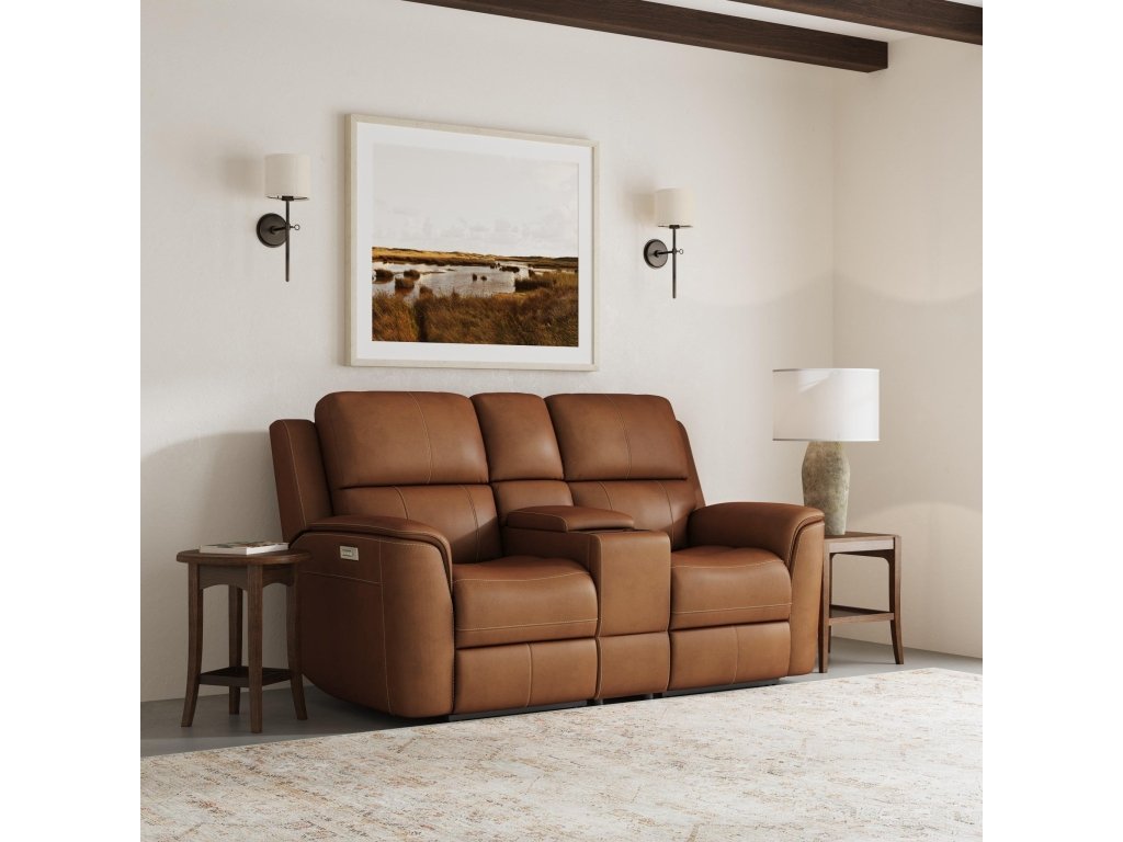 Henry Caramel Leather Power Reclining Loveseat with Console & Power Headrests & Lumbar - image 1