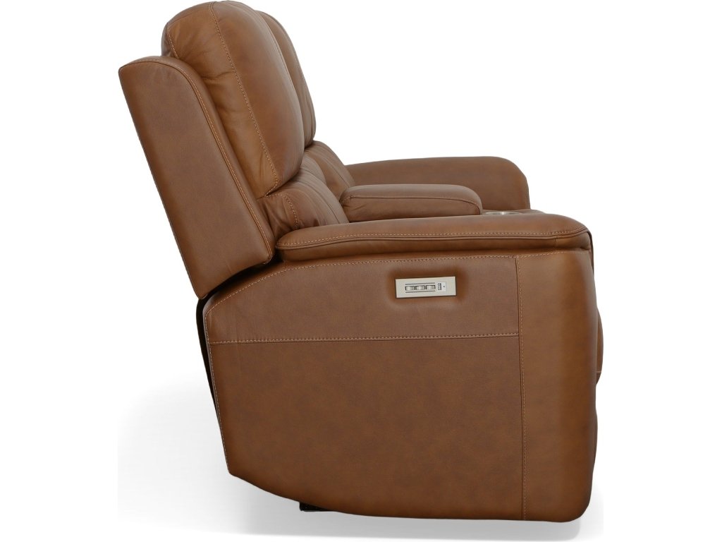 Henry Caramel Leather Power Reclining Loveseat with Console & Power Headrests & Lumbar - image 3