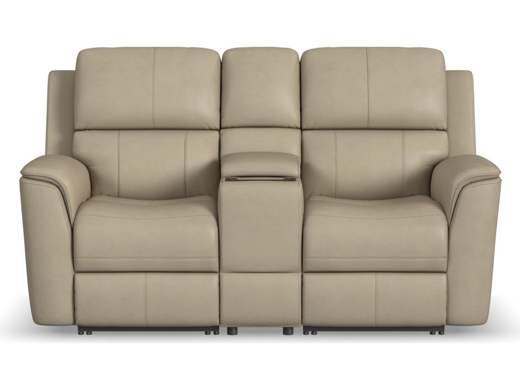 Henry Beige Leather Power Reclining Loveseat with Console & Power Headrests & Lumbar - image 1