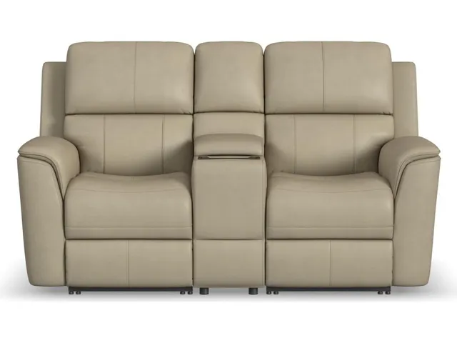 Henry Beige Leather Power Reclining Loveseat with Console & Power Headrests & Lumbar - Alternative View
