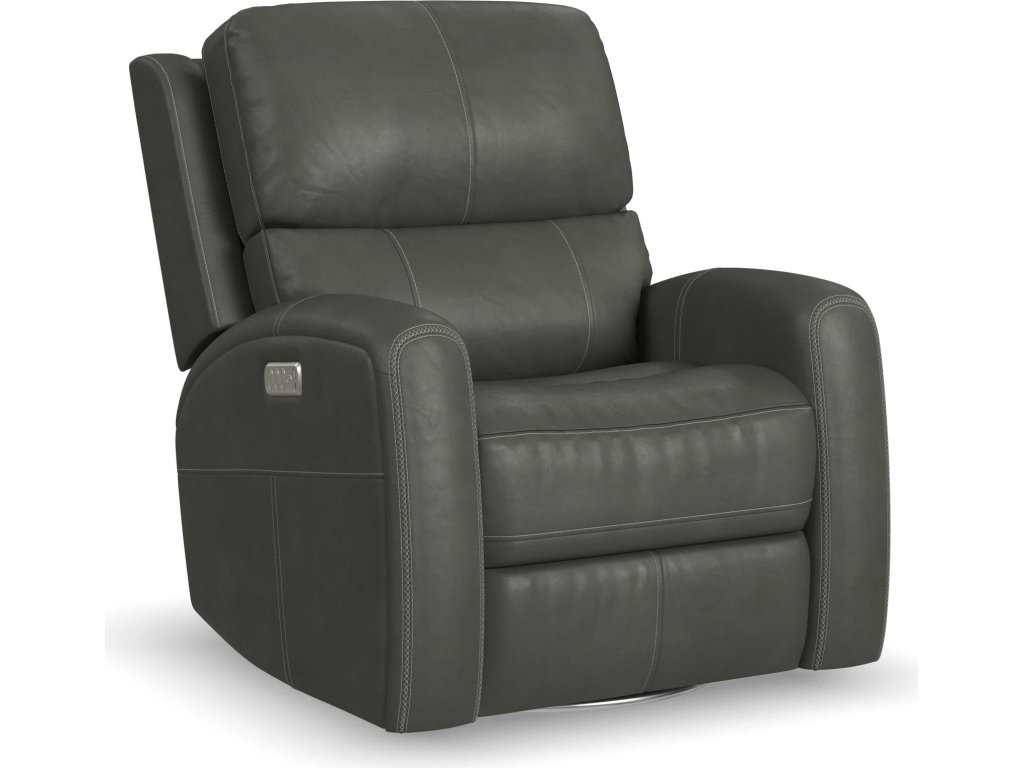 Linden Charcoal Leather Power Swivel Gliding Recliner with Power Headrest, Lumbar, Heat & Massage - main image