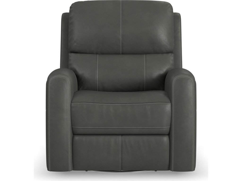 Linden Charcoal Leather Power Swivel Gliding Recliner with Power Headrest, Lumbar, Heat & Massage - image 2