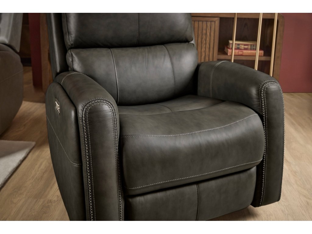Linden Charcoal Leather Power Swivel Gliding Recliner with Power Headrest, Lumbar, Heat & Massage - image 4