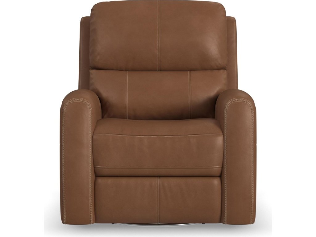 Linden Caramel Leather Power Swivel Gliding Recliner with Power Headrest, Lumbar, Heat & Massage - image 2