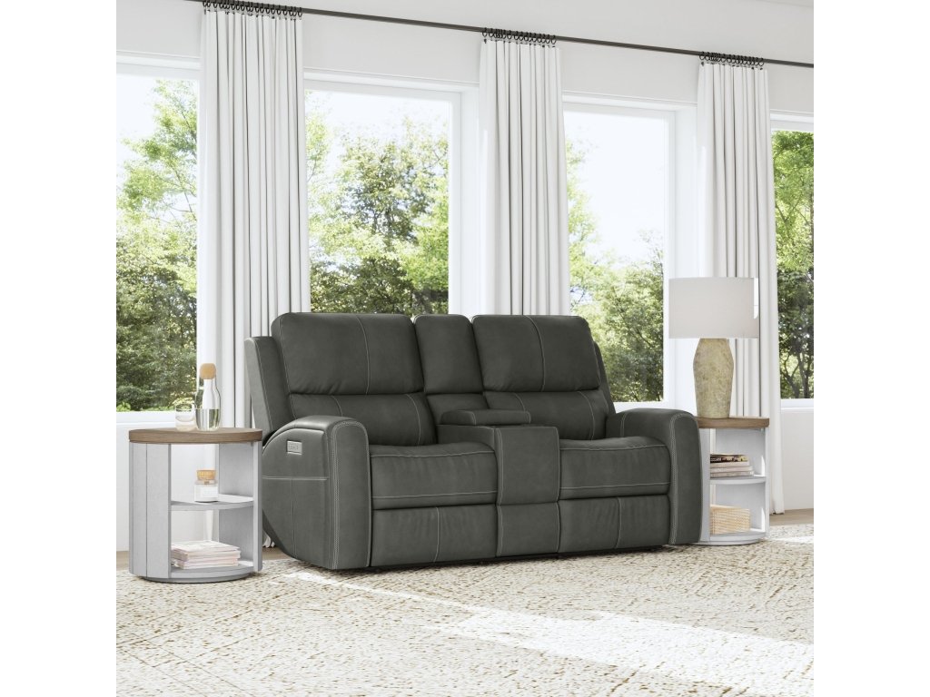 Linden Leather Power Reclining Loveseat with Console & Power Headrests & Lumbar - image 1