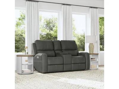 Linden Leather Power Reclining Loveseat with Console & Power Headrests & Lumbar