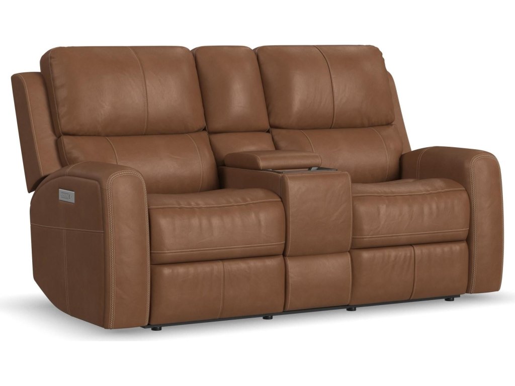 Linden Leather Power Reclining Loveseat with Console & Power Headrests & Lumbar - main image