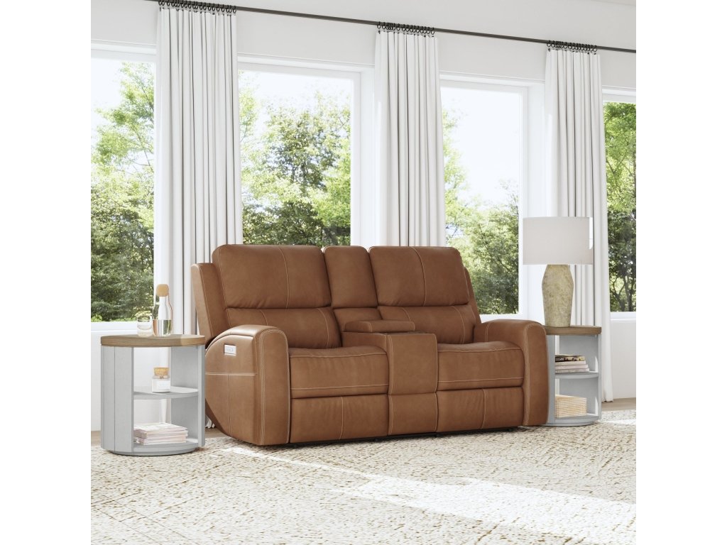 Linden Leather Power Reclining Loveseat with Console & Power Headrests & Lumbar - image 1