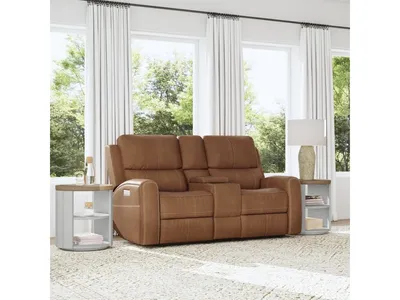 Linden Leather Power Reclining Loveseat with Console & Power Headrests & Lumbar