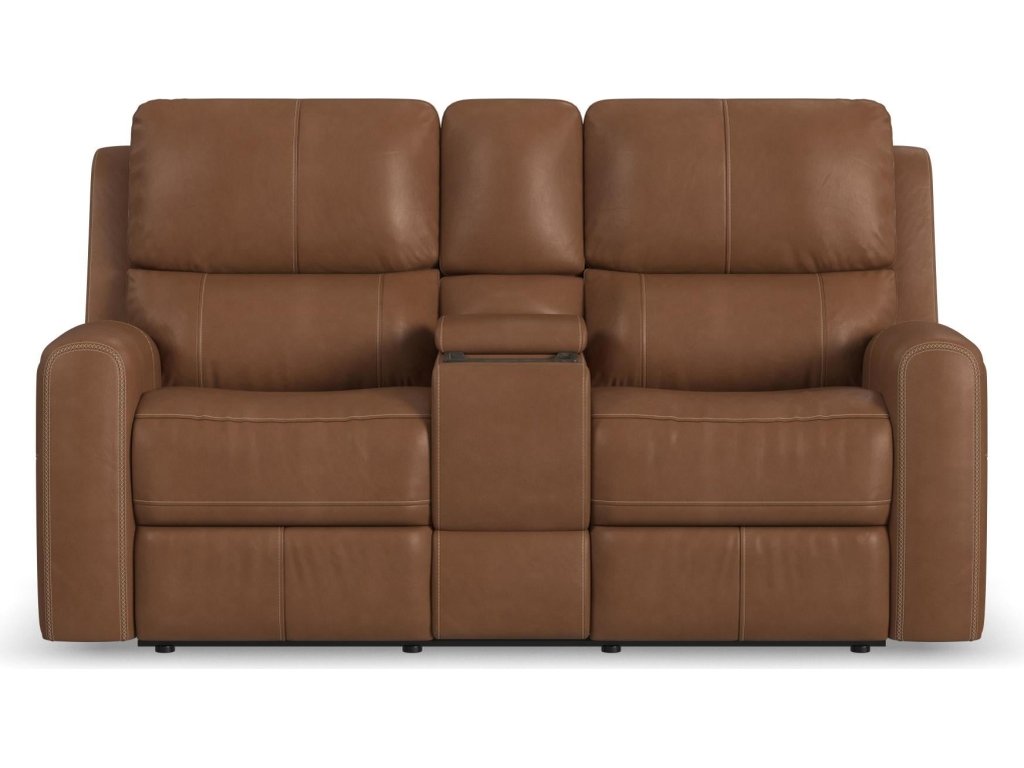Linden Leather Power Reclining Loveseat with Console & Power Headrests & Lumbar - image 2
