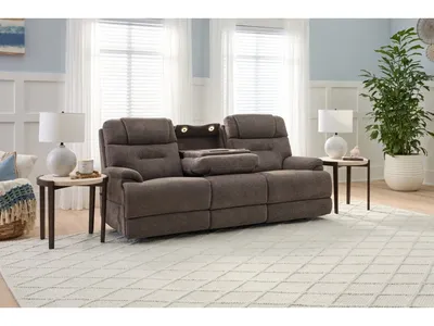 Zofa Umber Fabric Power Sleep Sofa with Power Headrests & Lumbar