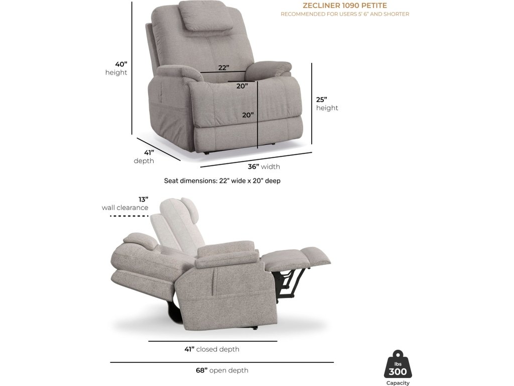 Zecliner Model 2 Petite Dove Fabric Power Lift Recliner with Power Headrest & Lumbar - image 4