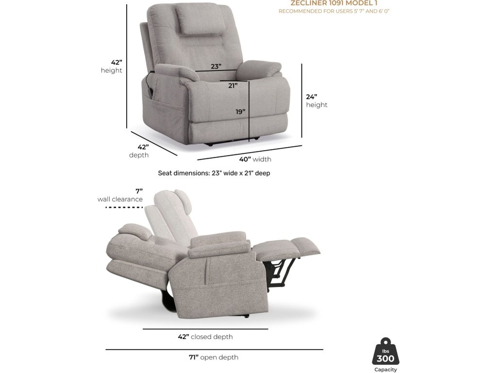 Zecliner Model 1 Dove Fabric Power Sleep Chair - image 4