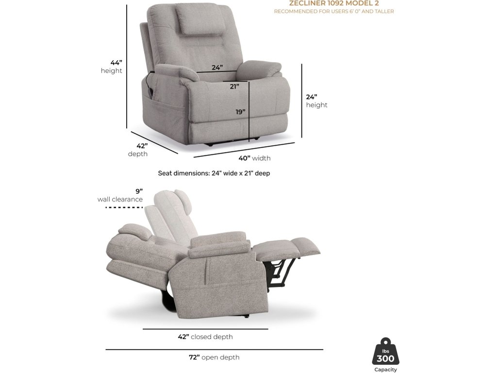 Zecliner Model 2 Dove Fabric Power Sleep Chair - image 4