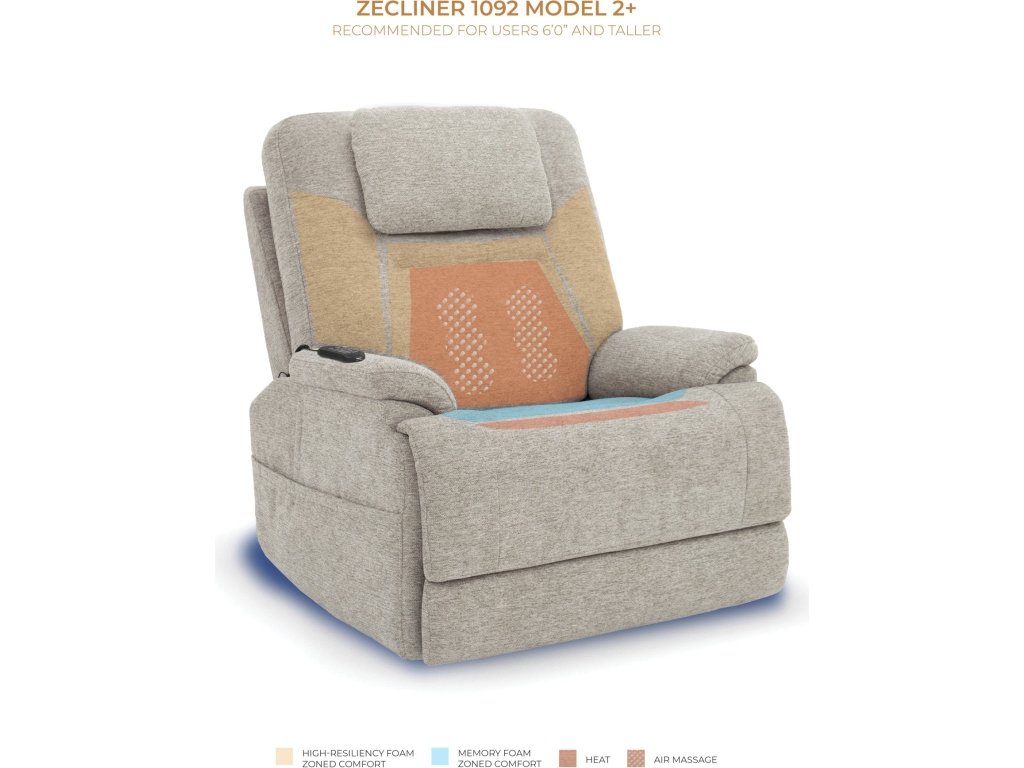 Zecliner Model 2+ Dove Fabric Power Lift Recliner with Power Headrest, Lumbar, Heat & Massage - image 13