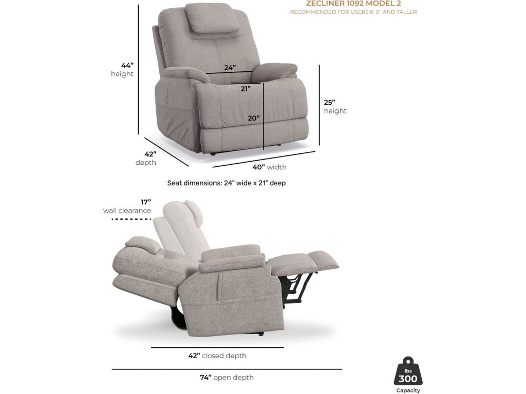 Zecliner Model 2 Dove Fabric Power Lift Sleep Chair - image 4