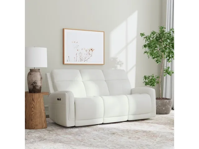 Alister Porcelain Leather Power Gliding Sofa with Power Headrests & Lumbar