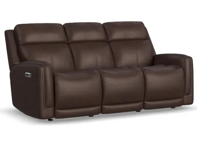 Alister Burnt Umber Leather Power Gliding Sofa with Power Headrests & Lumbar