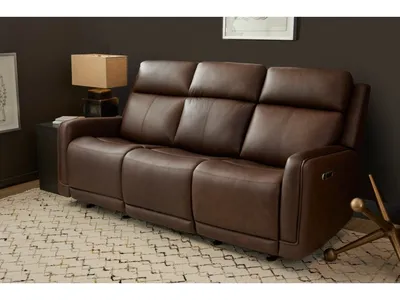 Alister Burnt Umber Leather Power Gliding Sofa with Power Headrests & Lumbar