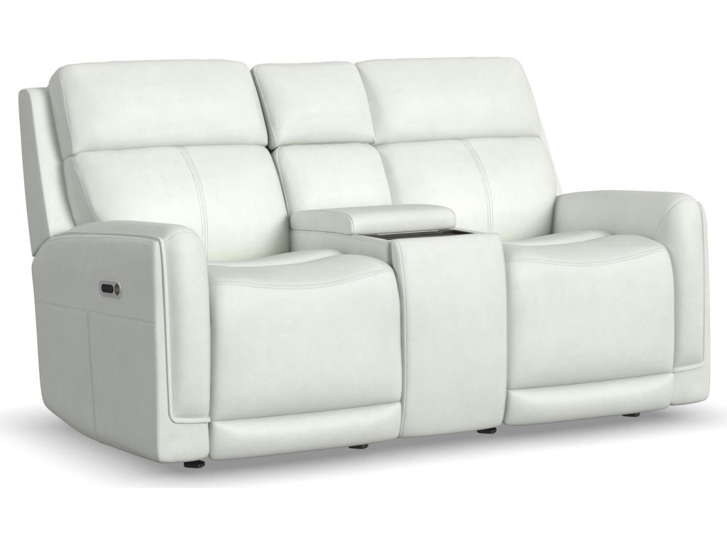 Alister Porcelain Leather Power Gliding Loveseat with Console, Power Headrests & Lumbar - main image