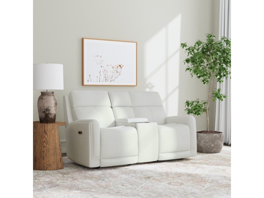 Alister Porcelain Leather Power Gliding Loveseat with Console, Power Headrests & Lumbar - image 1