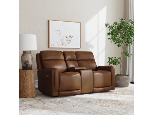 Alister Sedona Leather Power Gliding Loveseat with Console, Power Headrests & Lumbar - Alternative View