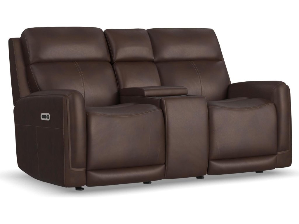 Alister Burnt Umber Leather Power Gliding Loveseat with Console, Power Headrests & Lumbar - main image