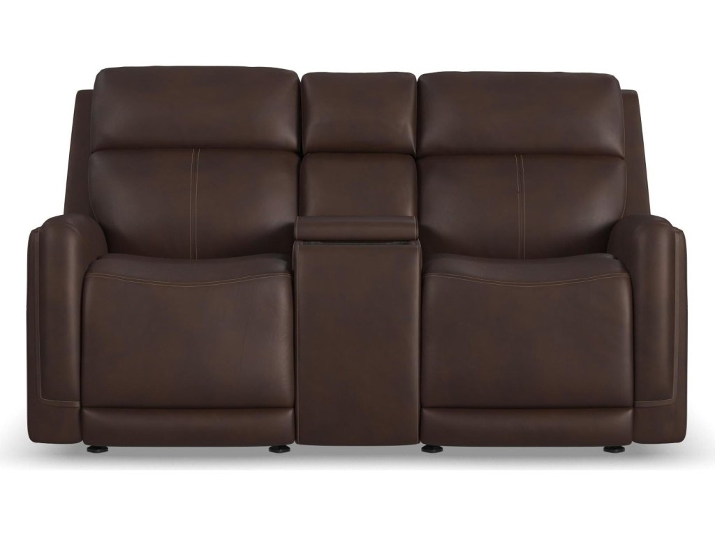 Alister Burnt Umber Leather Power Gliding Loveseat with Console, Power Headrests & Lumbar - image 2
