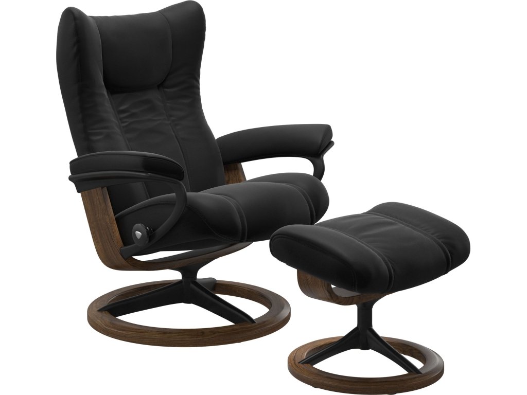 Stressless® Wing (M) Signature Base Recliner with Ottoman - main image