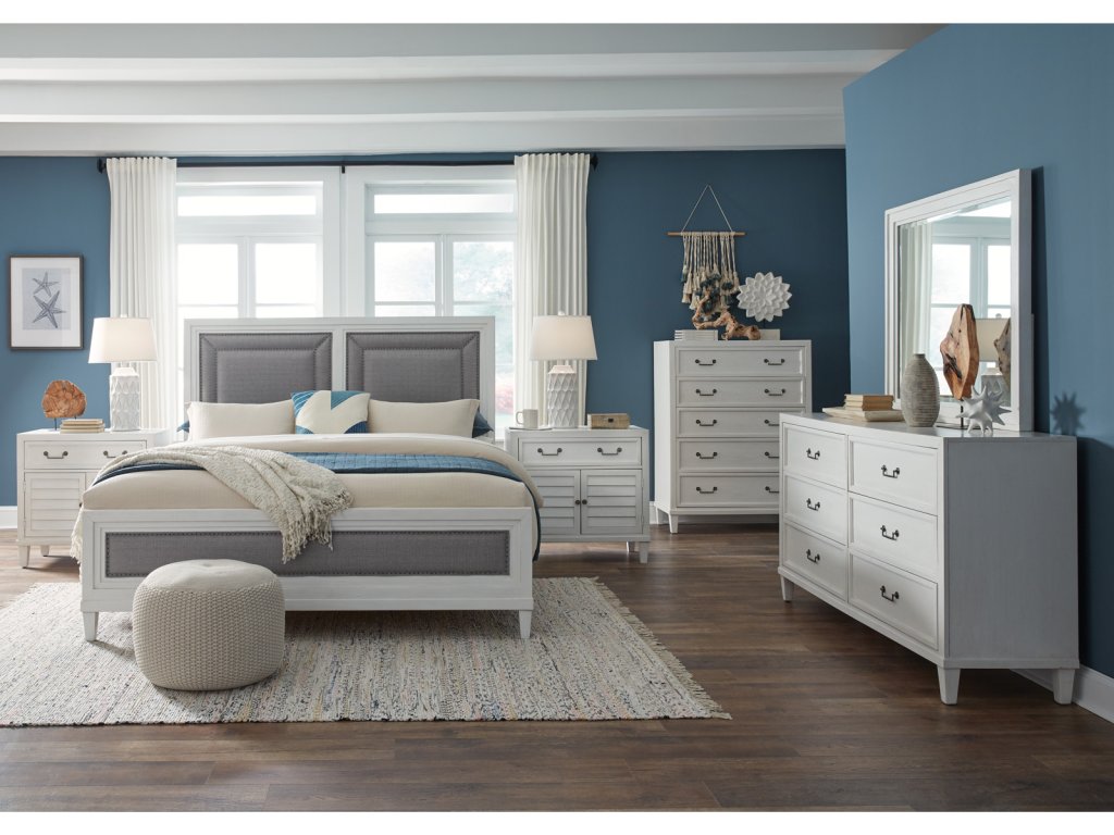 1210 Dunescape Queen Upholstered Bed, Dresser, Mirror, 2 Drawer Nightstand, Chest - main image