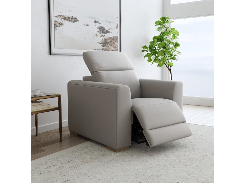 Aurora Ash Leather Power Recliner with Power Headrest - image 1