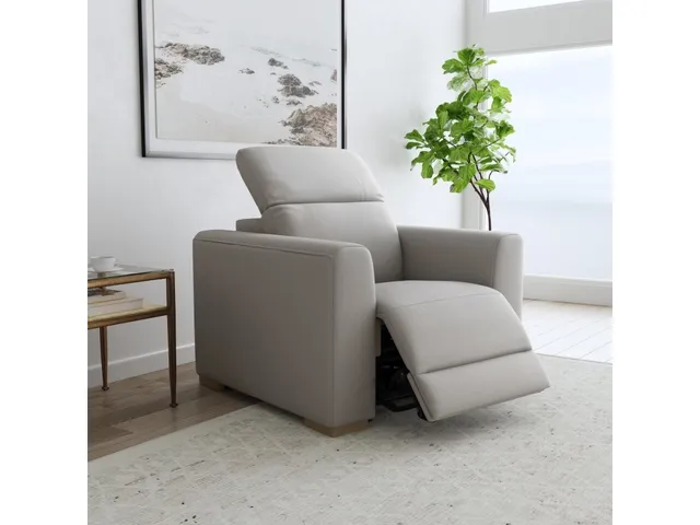 Aurora Ash Leather Power Recliner with Power Headrest - Alternative View