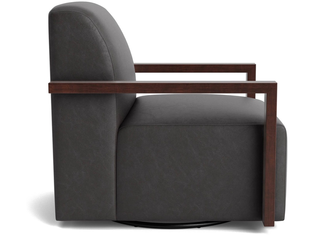 Creswell Leather Wood Arm Swivel Chair - image 2