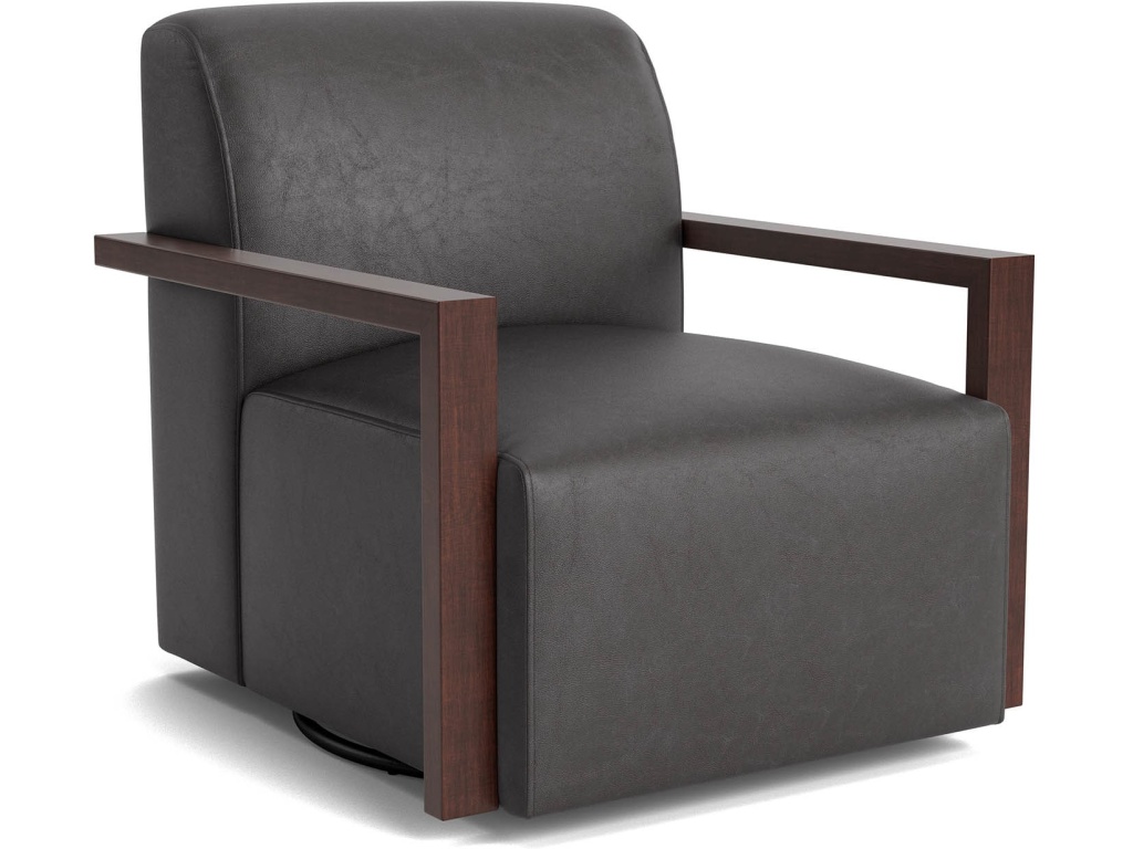 Creswell Leather Wood Arm Swivel Chair - main image